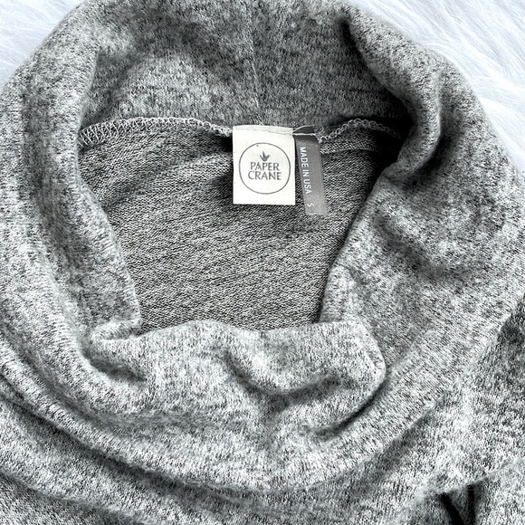 Paper Crane Sweater Cowl Turtleneck Grey Black Sheer Lace Hem Bohemian Sz Small - Picture 5 of 7